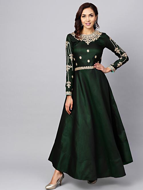 embroidered silk blend flared gown - 17087760 - Very Small Image - 1