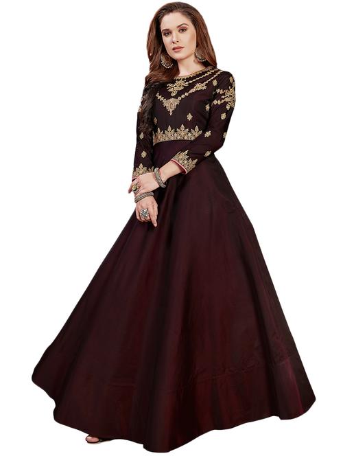 embroidered silk blend flared gown - 17087762 - Very Small Image - 1