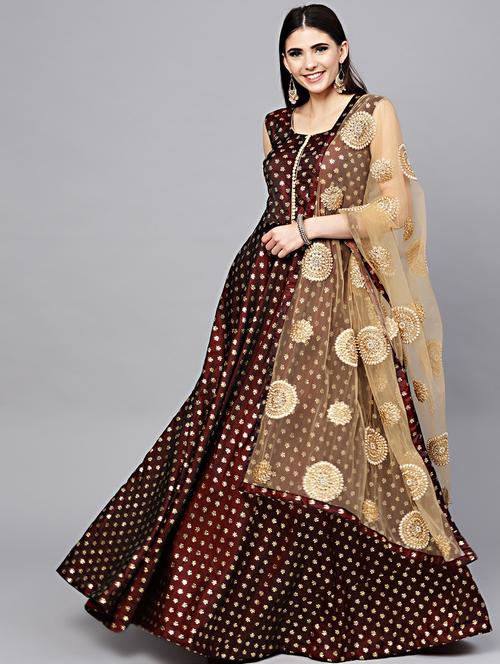 floral silk blend flared gown - 17087772 - Very Small Image - 1