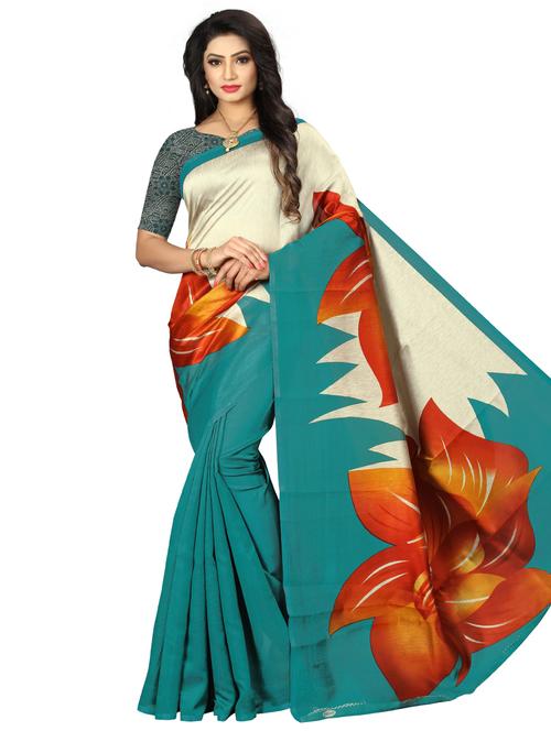 women's floral green colored saree with blouse - 17087953 - Very Small Image - 1