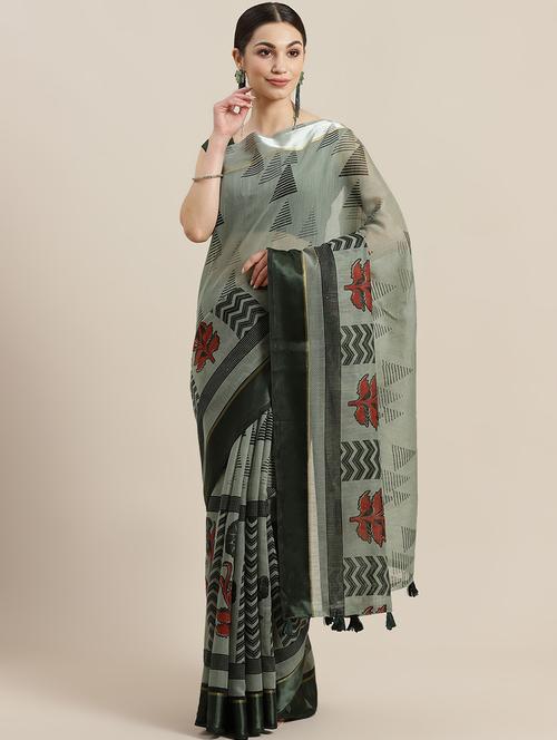 floral printed saree with blouse - 17088257 - Very Small Image - 1