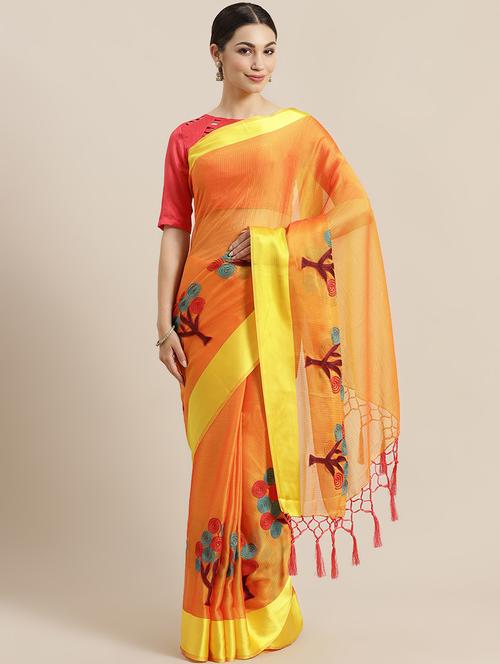 embroidered printed saree with blouse - 17088263 - Very Small Image - 1