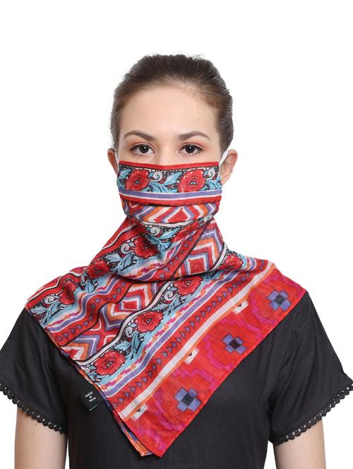 red cotton printed women mask - 17088270 - Very Small Image - 1