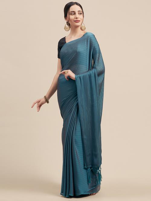 turquoise chiffon saree with blouse - 17088493 - Very Small Image - 1