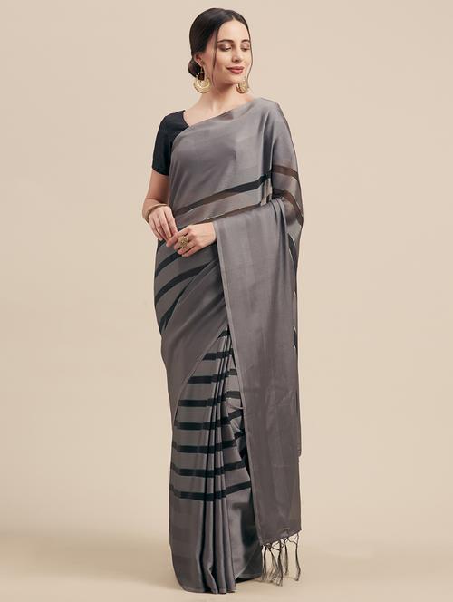 striped woven saree with blouse - 17088498 - Very Small Image - 1