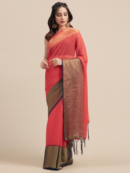 solid woven saree with blouse - 17088504 - Very Small Image - 1
