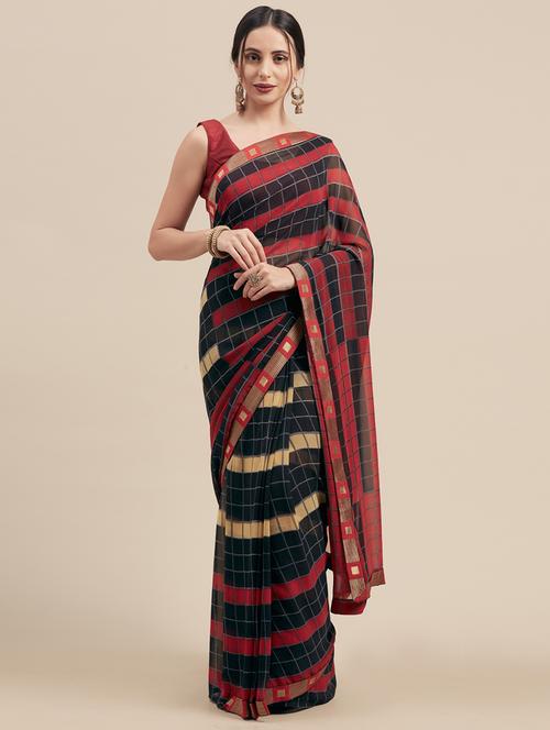 geometrical woven saree with blouse - 17088512 - Very Small Image - 1