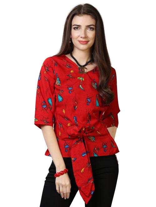 tie front printed top - 17088877 - Very Small Image - 1
