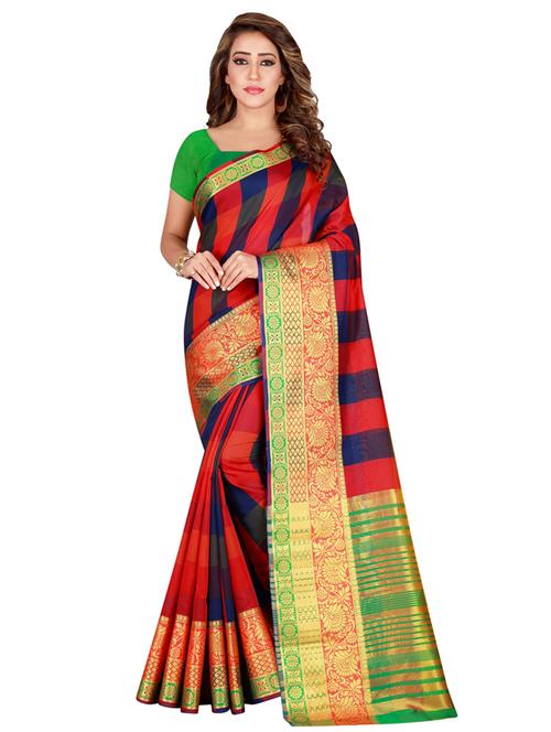 striped kanjivaram saree with blouse - 17089028 - Very Small Image - 1