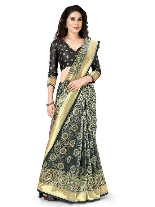 self design banarasi saree with blouse - 17089097 - Very Small Image - 1