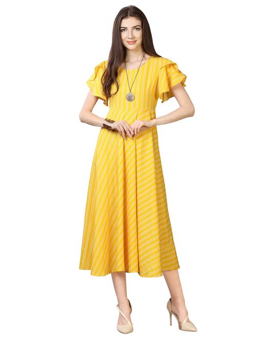yellow crepe aline dress - 17089102 - Very Small Image - 1
