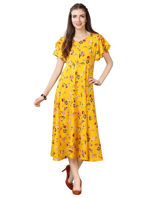 yellow crepe aline dress - 17089103 - Very Small Image - 1