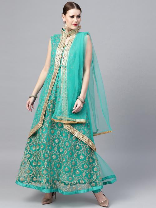 teal embroidered suit set - 17089213 - Very Small Image - 1