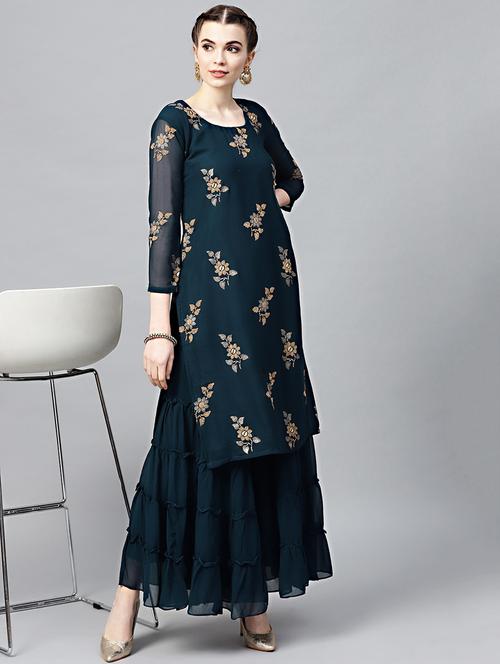 floral kurta sharara set - 17089216 - Very Small Image - 1