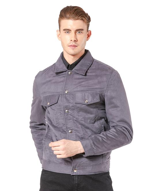 grey solid casual jacket - 17089383 - Very Small Image - 1