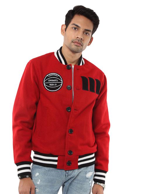 red printed fleece bomber jacket - 17089385 - Very Small Image - 1