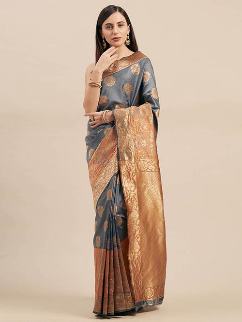 women's floral grey colored saree - 17089570 - Very Small Image - 1