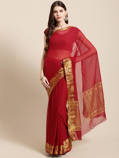 maroon chiffon saree - 17089607 - Very Small Image - 1