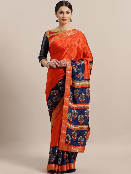printed plain saree with blouse - 17089743 - Very Small Image - 1