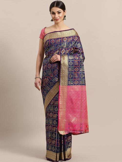 conversational banarasi saree with blouse - 17089748 - Very Small Image - 1