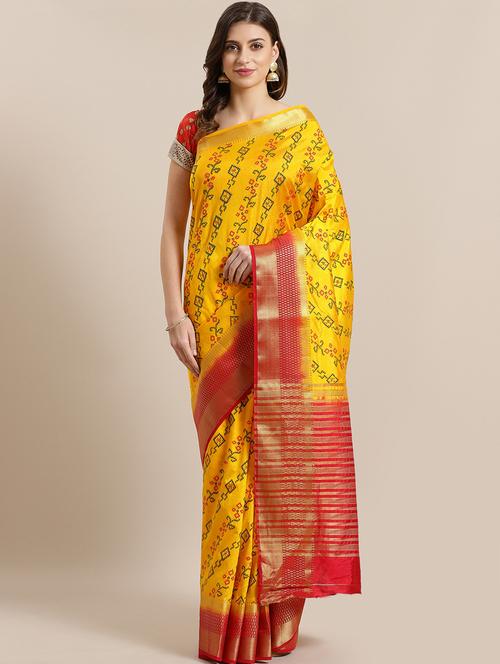 women's printed yellow colored saree with blouse - 17089759 - Very Small Image - 1