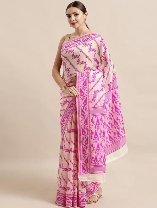 self design jamdani saree with blouse - 17089893 - Very Small Image - 1