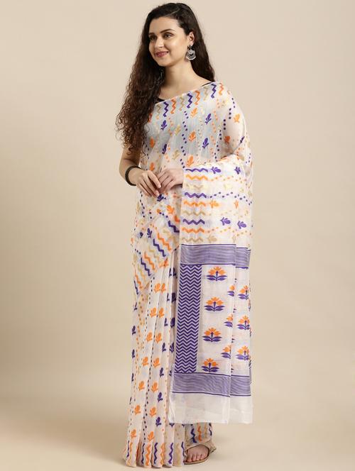 self design jamdani saree with blouse - 17089927 - Very Small Image - 1
