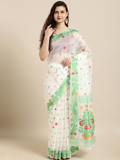 self design jamdani saree with blouse - 17089935 - Very Small Image - 1