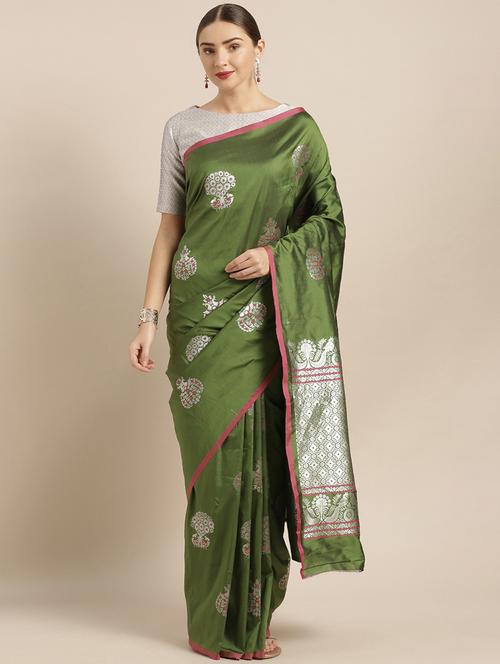 self design banarasi saree with blouse - 17089958 - Very Small Image - 1