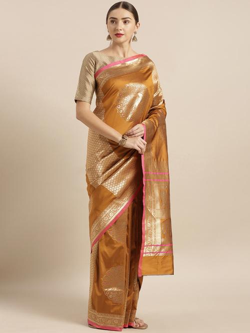 mustard silk blend banarasi saree with blouse - 17089982 - Very Small Image - 1