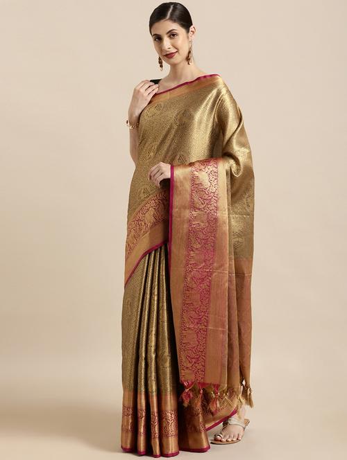 solid banarasi saree with blouse - 17089991 - Very Small Image - 1