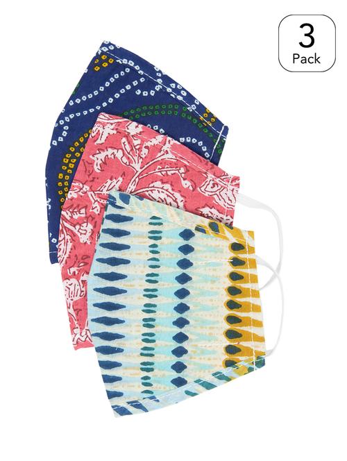 multi colored cotton anti-pollution women mask (pack of 3) - 17090169 - Very Small Image - 1