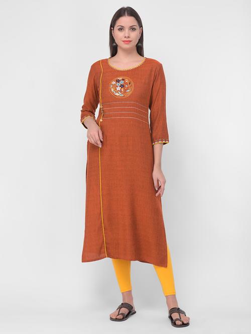 contrast piping straight kurta - 17090492 - Very Small Image - 1