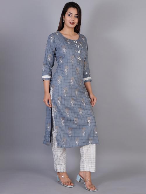checkered kurta pant set - 17090951 - Very Small Image - 1
