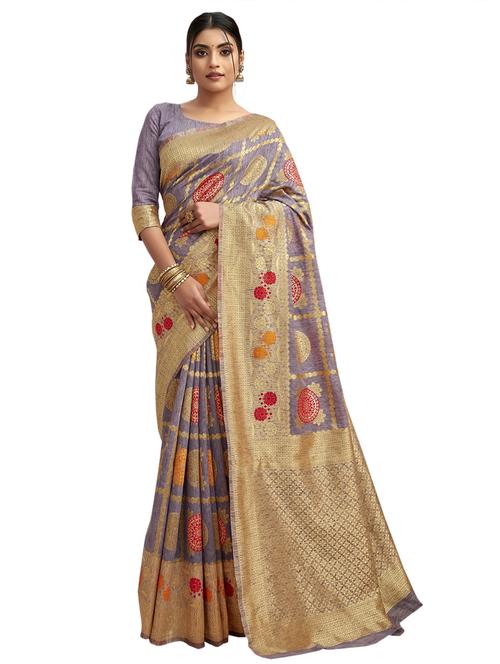 purple cotton saree with blouse - 17091188 - Very Small Image - 1