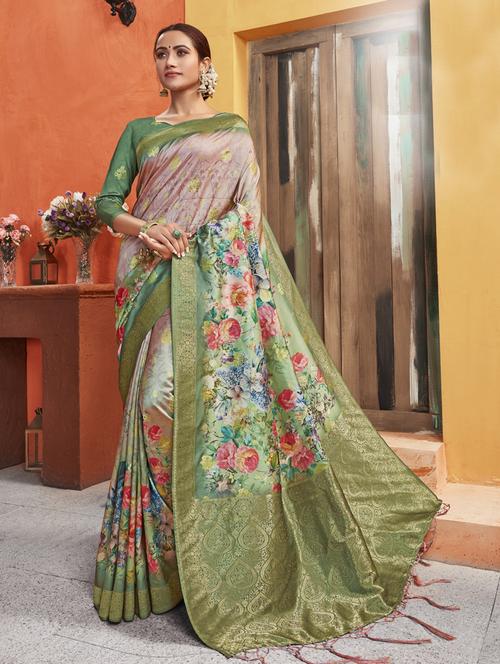 floral printed saree with blouse - 17091209 - Very Small Image - 1