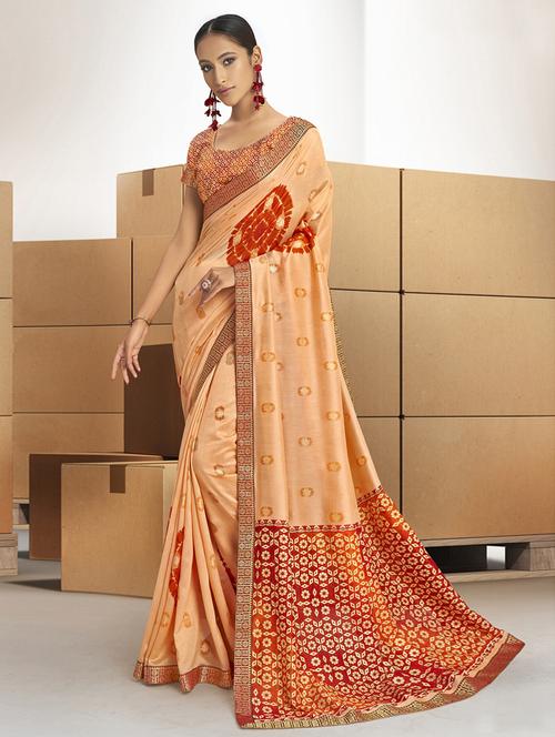 printed chanderi saree with blouse - 17091242 - Very Small Image - 1