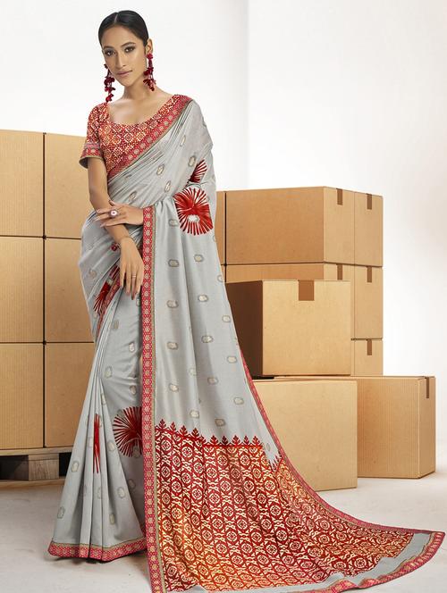printed chanderi saree with blouse - 17091244 - Very Small Image - 1