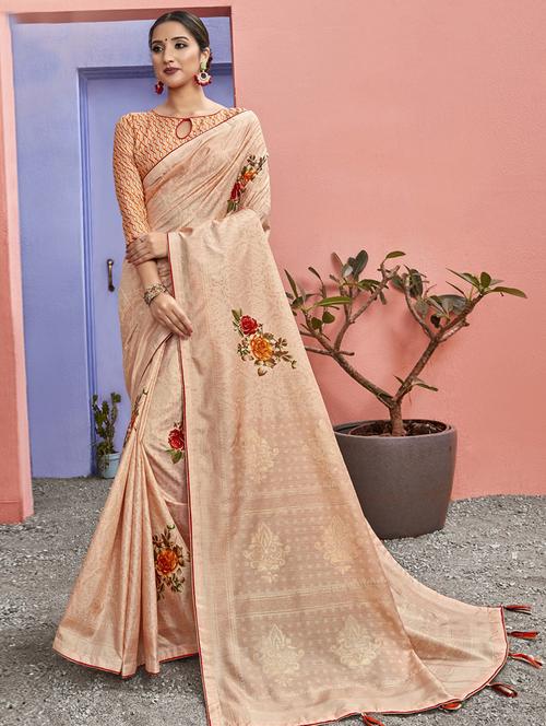 floral printed saree with blouse - 17091248 - Very Small Image - 1