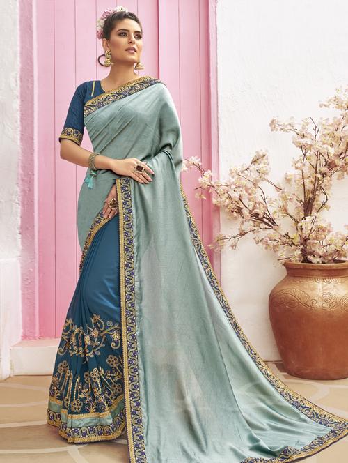 embroidered half and half saree with blouse - 17091260 - Very Small Image - 1