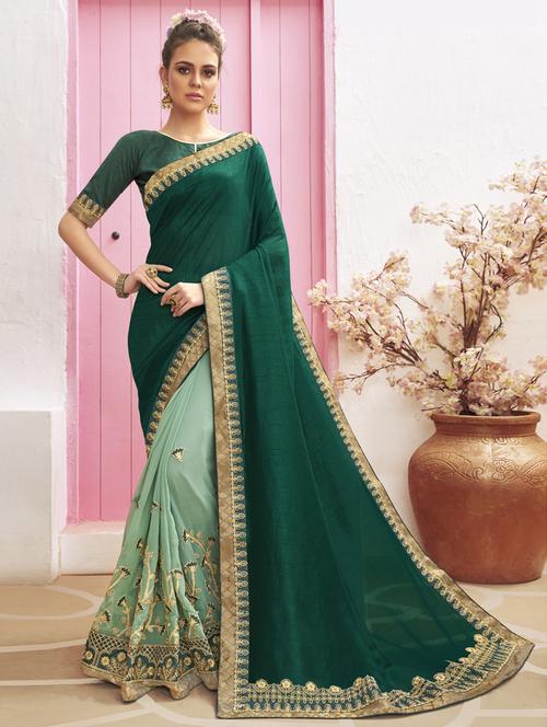 embroidered half and half saree with blouse - 17091263 - Very Small Image - 1