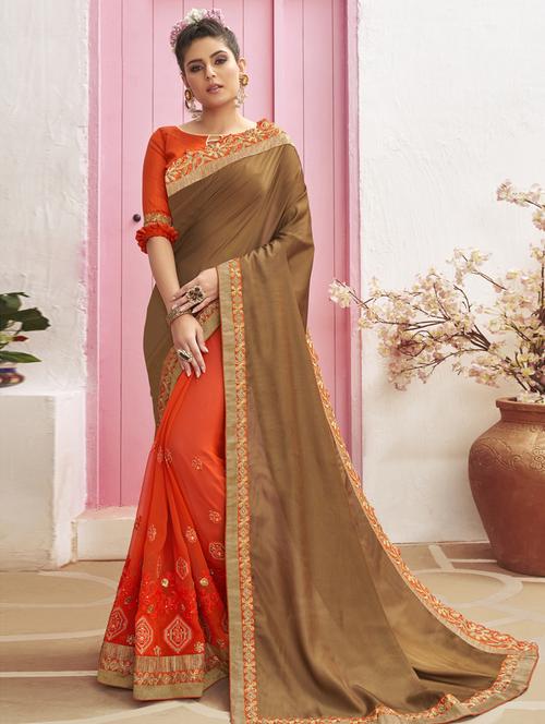 embroidered half and half saree with blouse - 17091264 - Very Small Image - 1