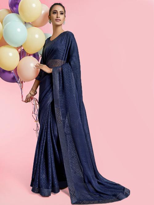 solid printed saree with blouse - 17091269 - Very Small Image - 1