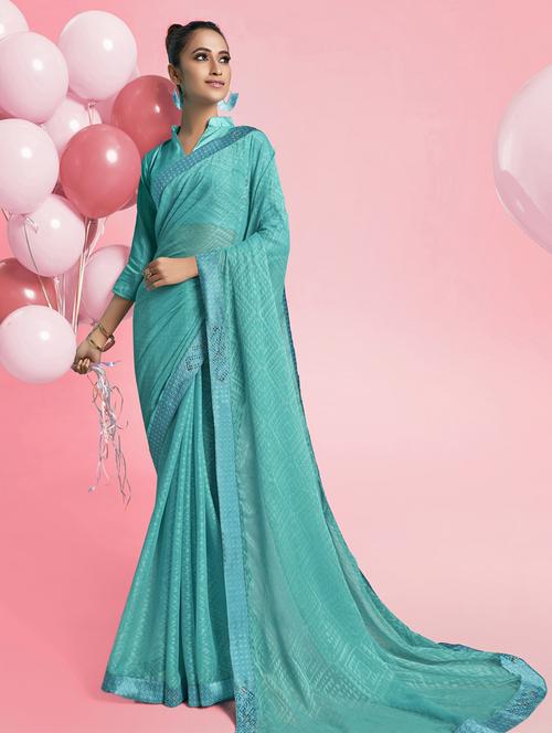 self design solid saree with blouse - 17091271 - Very Small Image - 1