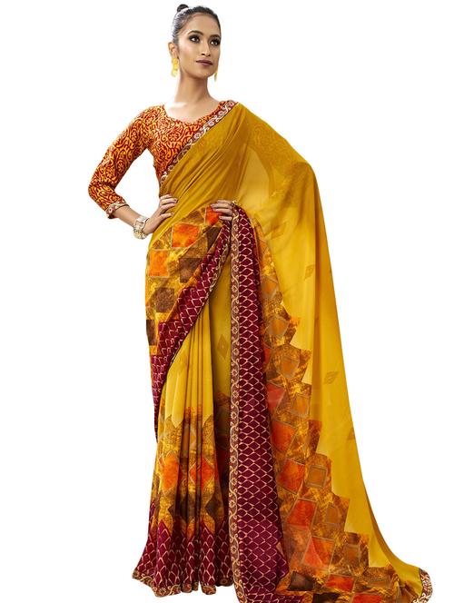 geometrical printed saree with blouse - 17091287 - Very Small Image - 1