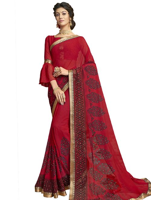 floral printed saree with blouse - 17091326 - Very Small Image - 1