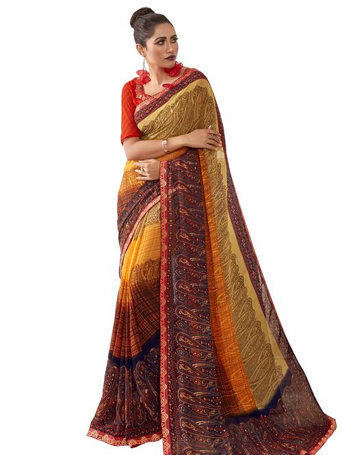 abstract printed saree with blouse - 17091333 - Very Small Image - 1