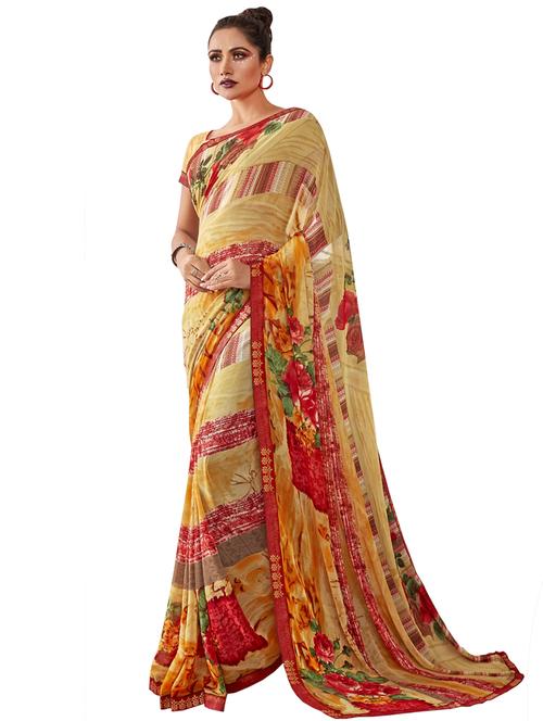 floral printed saree with blouse - 17091335 - Very Small Image - 1