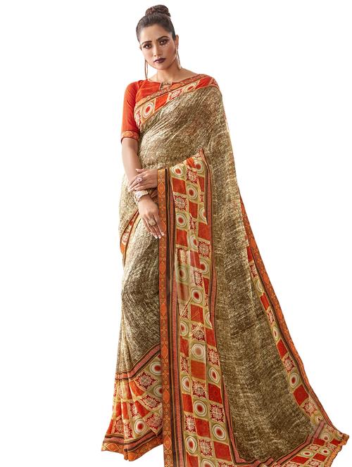 abstract printed saree with blouse - 17091336 - Very Small Image - 1