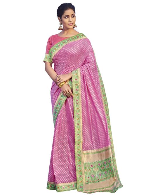 self design chanderi saree with blouse - 17091384 - Very Small Image - 1